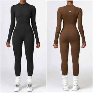 lu lu jumpsuits womens yoga outfits slee close fotting dance sport Jumpsuit long pants通気性レギンススクリュースレッド材料ジッパー