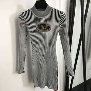 Letter Women Knitted Dress Luxury Designer Slim Dresses Chest Sexy Hollow Out Cut Off Design Dress