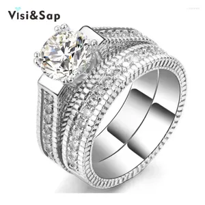 With Side Stones Eleple Double Rings For Couple Cubic Zirconia Bridal Sets Wedding Women Vintage Jewelry Fashion Ring Drop VSR121