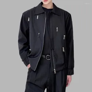 Mäns jackor Autumn Men Jacka Solid Color Zipper Head Streetwear Lapel Long Sleeve Loose Coats Personlig Stylist Casual Polo