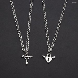 Pendant Necklaces 2 Pcs/Set Heart Couple Necklace Pendants Love Key Lock Charm Jewelry Stainless Steel Chain For Women 2023