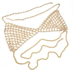 Belly Chains Perateway y Crystal Rhinestones Body Jewelry Fashion Bikini Chain Halsband Hollow Out Underwear Bra Design Summer Beach Dr otwom