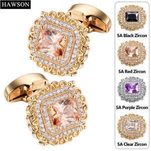 Manşet bağlantıları hawson lüks kare kol düğmeleri erkekler için düğün gömleği yüksek kaliteli moda jewellry4 renk kristal isteğe bağlı erkekler manşet 230425