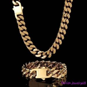12 mm Hip Hop 18 Karat vergoldeter Schmuck, Großhandel, kubanische Gliederkette aus Edelstahl, goldene Halskette, Armband für Männer, Design, Mode, hochwertige kubanische Halskette