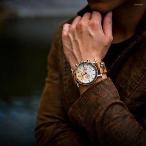 腕時計ボボ鳥の木製の男性は、日付と複数のタイムゾーンreloj hombre men'sでステンレス鋼の防水リストウォッチを見る