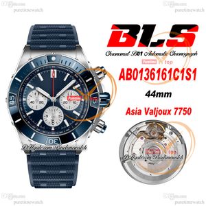 BLS Chronomat B01 ETA Valjoux A7750 Cronógrafo Automático Relógio Masculino 44 Moldura Cerâmica Azul Branco Mostrador Borracha AB0136161C1S1 Super Edição Reloj Hombre Puretime B2