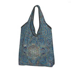 Einkaufstaschen, individuell gestaltet, Blume des Lebens im Lotus-Mandala, für Damen, tragbar, große Kapazität, Lebensmittel, Buddhismus, Shopper