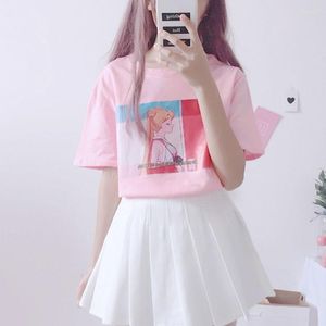 Damen-T-Shirts Harajuku Kawaii Pink White Shirt Tops Damen Sommer 2023 Korean Ulzzang Lolita Style Loose T-Shirt Schulmädchen Cute Clothes