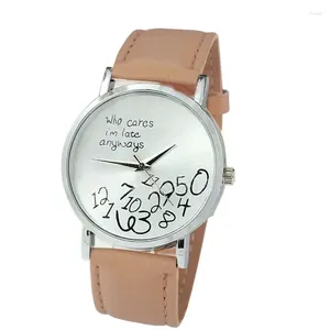 Wristwatches Relogio Masculino 2023 Women PU Leather Watch Who Cares I Am Late Anyways Letter Watches Feminino