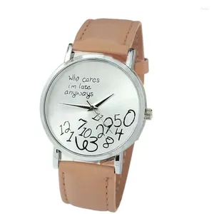 Montres-bracelets Relogio Masculino 2023 Femmes Montre en cuir PU Who Cares Je suis en retard de toute façon Lettre Montres Feminino