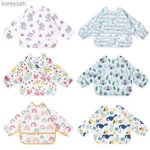 Bibs Burp Cloths Baby Bibs Waterproof Long Sleeve Saliva Towel Infant Feeding Bib with Pocket Cute Cartoon Apron Kid Burp Cloth Unisex Baby StuffL231125