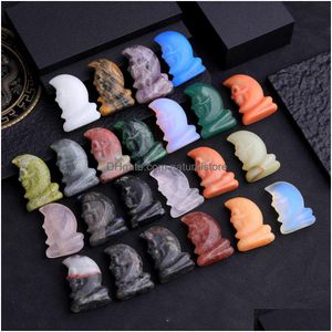Stone Moon Face Skl Statue Natural Stone Amethyst Crystal Reiki Healing Carved Stereoscopic Quartz Figurines Crafts Home Drop Delivery Dh9Sn
