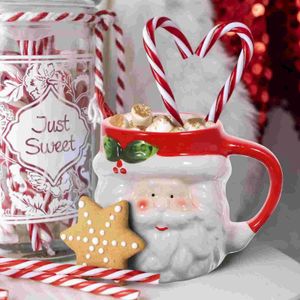 Tassen Becher Weihnachten Kaffeetassen Tasse Keramik Milch Reise Wasser Party Tee Delicate De Tazas Santa Kreative Claus Stift Keramik Halter 231124