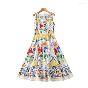 Casual Dresses Drop Italy Painted Pottery Printed Women's Clothing Sleeveless Handmade Bag Buckle Fashion Printing Flower Dress