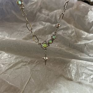 Anhänger Halsketten Kristall Opal Flüssigmetall Halskette für Frauen Schlüsselbein Kette Geometrische Unregelmäßige Vintage Choker Y2K Schmuck Zubehör 230424