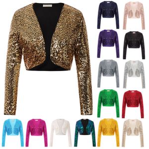 Women's Jackets Belle Poque Women's Jacket Clothing Shiny Sequins Long Sleeve Cut Length Open Front Bolero Shrugging Shoulder Spring Autumn Top 230425