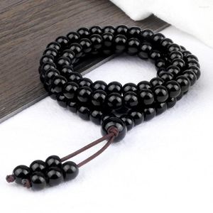 Strand 6mm Black Bright Pärlor Multilayer Armband Prayer Charm 108 Natural Stone Nacklace Elastic Tibetan Bangle Jewelry Gift