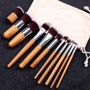 11 pcs/set Professional Make Up Tools Pincel Maquiagem Wood Handle Makeup Cosmetic Eyeshadow Foundation Concealer Brush Set Kit