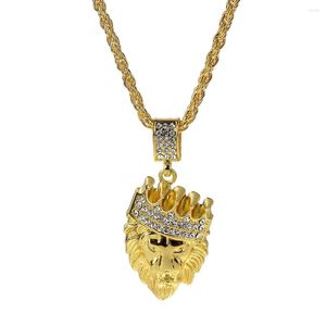 Pendant Necklaces Cool Gothic Shape Necklace Gold Color Full Iced Out Rhinestone Lion Male Chain Men Jewelry Z0120