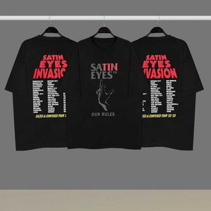 Tasarımcı Moda Tişört Saten Gözler Çift Çizgi Indermycar Küçük Pop Marka Yaz Gevşek Takım Erkek Çift Vibe Kısa Kollu T-Shirt