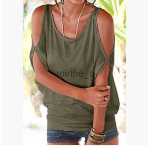 Camiseta Casual para mujer Camisetas de verano para mujer de manga corta suelta Color caramelo Batwing abierto hombro frío Top ropa de moda Tees5R92