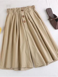 Women's Shorts SURMIITRO Fashion Summer Korean Style Cotton Wide Leg Capris Women Short Pants High Elastic Bud Waist Shorts Skirts Female 230425