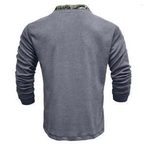 T-shirt da uomo Camicia Top Autunno Nonno Scollo a V Henley Manica lunga Uomo Poliestere Tinta unita Primavera Materiale di alta qualità