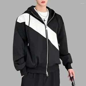 Jaquetas masculinas Outono Homens Jaqueta Preto Branco Contraste Patchwork Zipper Solto Casacos Com Capuz Streetwear Moda Personalidade Casual Outerwear