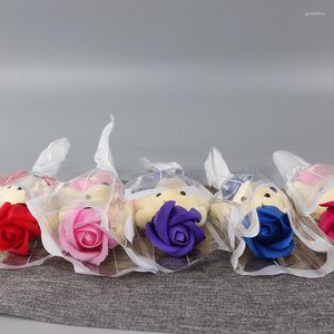 Fiori decorativi Orsetto carino Sapone Bouquet di rose Regalo di San Valentino per le decorazioni domestiche di nozze di un amico che tengono artificiale