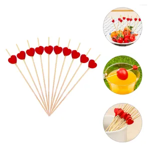 Decorative Flowers 100 Pcs Fruit Stick Bread Starter Picks Heart Cupcake Topper Toothpick Sticks Bamboo Valentines Day