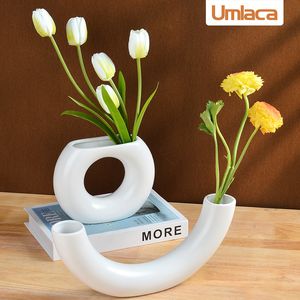 Vasen Nordic Ceramic Vase Circular Hollow Donuts Flower Pot Home Living Room Decoration Accessoires Interior Office Desktop Decor Gift 230425