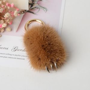 Keychains Luxury Fluffy Genuine Fur Bear Mink Hairball PomPom Keychain Metal Key Ring Pendant Bag Charm For Women
