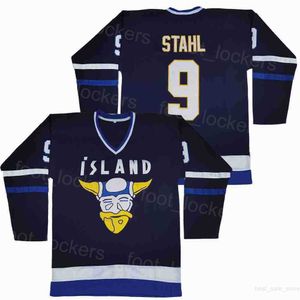 College Movie Hockey Island Mighty Jerseys 9 Gunnar Stahl Film Team Color Away Navy Blue All Stitched University Breattable Pure Cotton Pullover Retro University