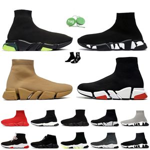 Top Quality Luxury Designer Sock Trainers Sapatos Mulheres Mens Speed Trainer Preto Branco Vermelho Graffiti Moda Velocidades 2.0 Clear Sole Meias Corredores Plataforma Loafer Sneaker