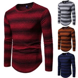 T-shirt da uomo 2023 autunno uomo coreano semplice a righe sfumato girocollo spesso maglione elasticizzato casual tutto-fiammifero marea