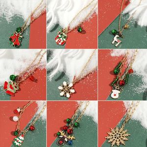 Pendant Necklaces Christmas Series Cartoon Oil Dripping Snowman Bell Hat Necklace Fashion Long Sweater Chain