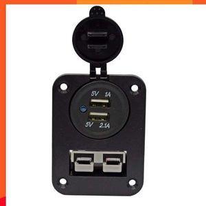 Bil Ny DIY monterad 50A Anderson Plug Socket Dual USB Charger 3.1A Panel för husvagnsbilarbåtbilar RV