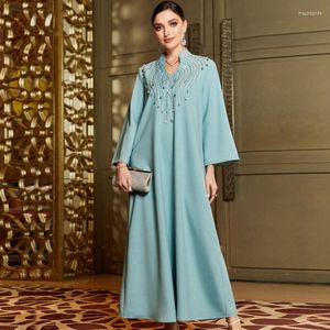 Etniska kläder Dubai Abaya Turkiet Eid Kvinnor Muslimsk pärlkammare Islamisk arabisk solid klänning Eleganta damer maxi klänningar Ramadan femme kaftan