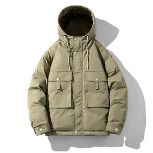 Herrarna ner parkas koreansk stil vinterjacka män japansk retro huva bomulls pälskrock stor storlek casual förtjockad varm vindbrytare 231124