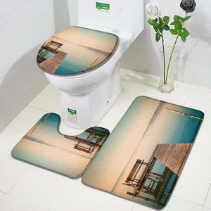 Carpets Green Bamboo Zen Stone Pattern Entry Doormats Lotus Spa Mats Bathroom Non-Slip Soft Carpet Rugs Toilet Seat Cover Three Pcs Set