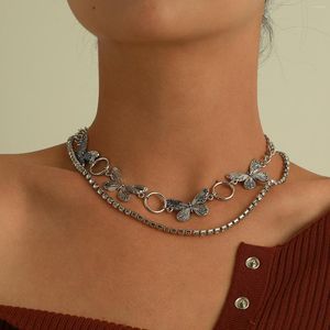 Kedjor vintage flerskikts fjärilshänge halsband för kvinnor flickor mode kristall kedja choker kvinnliga boho party smycken