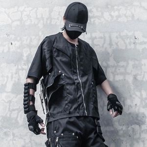 Kamizelki męskie Multi zamki hip -hopowe taktyczne kamizelka ładunków technologiczna punkowa kurtka bez rękawów dla mężczyzn na zewnątrz swobodny sport sportowy
