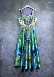 Casual Dresses Crystal Beading Print A-Line Green Strapless Slim Fit Ball Gown Long Dress Clothing