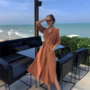 Casual Dresses Spring Summer Mid-Längd Dress Women Preppy French Slit Tide Playa Women's Clothing 2023 Senaste modekläder för kvinna