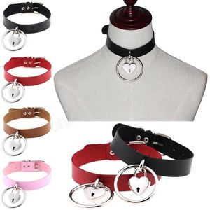 Metall o ring kärlek hjärtlås choker halsband läder bandage krage halsbana för kvinnor fest chokers smycken