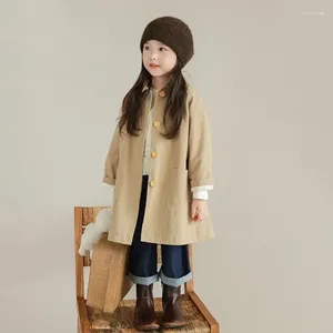 Coat Girls Pocket Trench 2023 Autumn Fashionable Korean Style Fashion Solid Color Baby Casual Simple Loose Loose