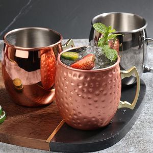 Tazze 18Oz Moscow Mule Copper Metal Hammer Point Bicchiere da vino Boccale in acciaio inossidabile placcato Birra Tazza da caffè Bar ToolMugs