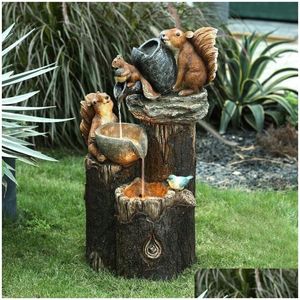 Objetos decorativos estatuetas ao ar livre solar jardim fonte de água ornamentos de resina com luzes led estátua animal para casa quintal jardi otbvx