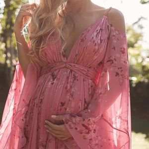 Maternity Dresses for Poshoot Women Summer Floral Thin Chiffon AnkleLength Pregnancy Sukienka Female Belly Beach 230425