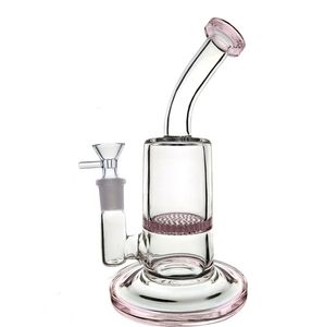 Liten mini 6 tum hög 14 mm kvinnlig vattenpipa glas bong rökrör med honungskaka och stänkskydd dab oljerigg med 14 mm manlig glasoljebrännare rör